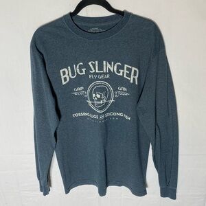 Bug Slinger Fly Gear Blue Long Sleeve Crew Neck T Shirt M